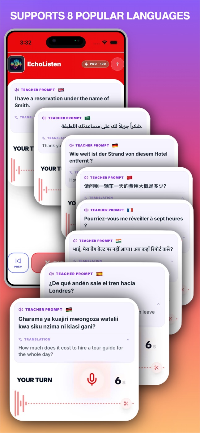 Prompts in eight languages