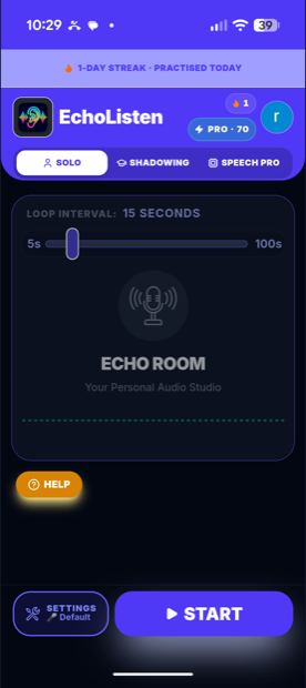 Solo Echo — the Echo Room with loop interval slider