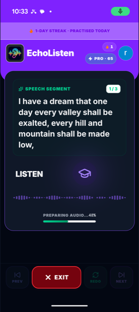 Speech Pro — shadowing a segment of your script